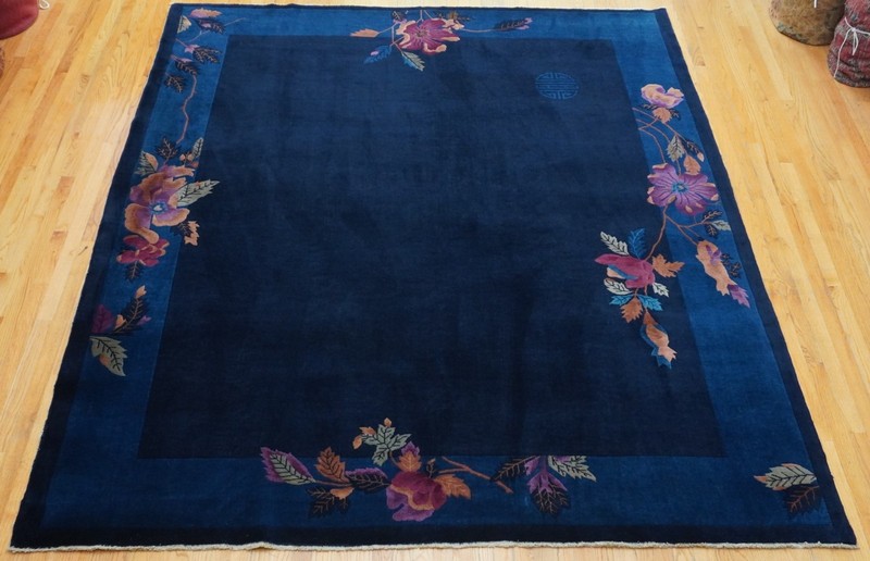 8' x 9'8" Antique Art Deco Chinese Hand Knotted Wool Blue Oriental Rug Excellent gallery