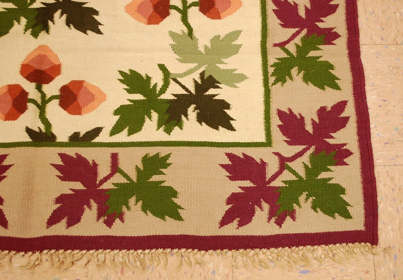 OLD, RARE BASARABIAN KILIM 4'11" x 6'10" FINE WOVEN_ALL NATURAL WOOL,FULL COLOR gallery