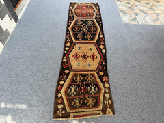Vintage Turkish Runner Rug 2×8 ft Hand-Knotted Distressed Neutral Oushak Wool