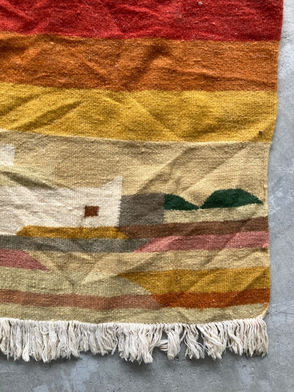 Vintage Handmade Tunisian Pictorial Traditional Wool Kilim Rug 80x40 cm gallery