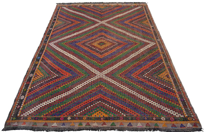 Vintage Turkish Cicim Kilim Rug 6'9"x9'6" – Handwoven Wool on Cotton Flatweave gallery