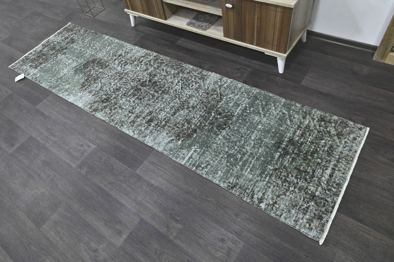 Vintage Turkish Runner Rug 2x8ft GREEN Handmade Anatolian Oushak Hallway Wool gallery
