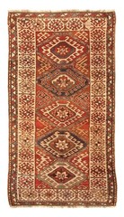 4×8 Antique Rare Caucasian Kazak Wool Geometric 117cm x 229cm 19th. Century