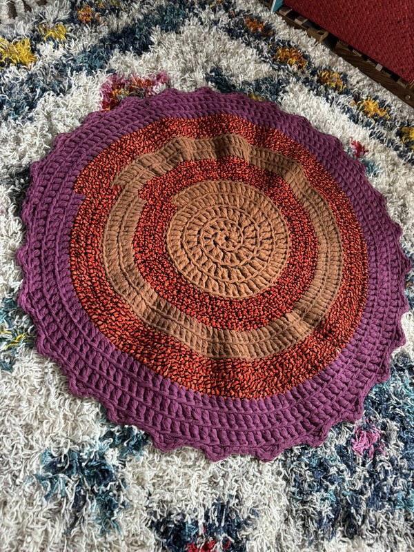 Antique/Vintage Boho handmade colorful rag braided Round rug 30” Hippie Crochet gallery