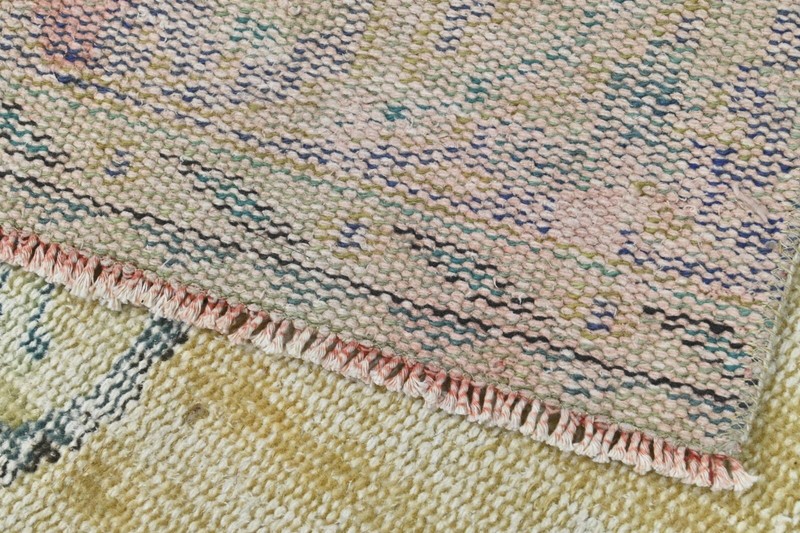 Vintage Turkish Runner Rug 2x10ft YELLOW Handmade Anatolian Oushak Hallway Wool gallery