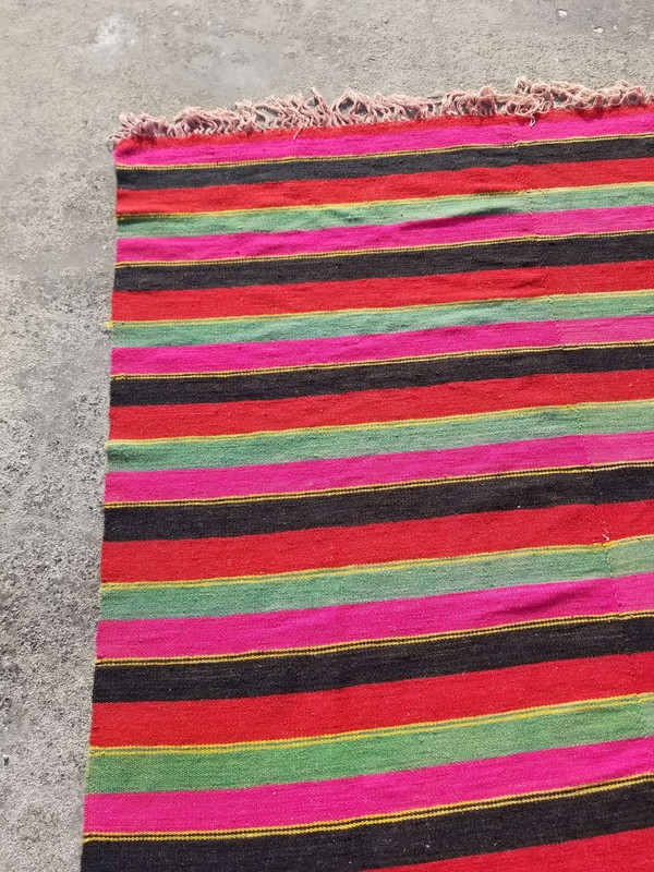 Vintage Traditional Handmade Stripped Wool Multicolor Kilim 310x240cm gallery