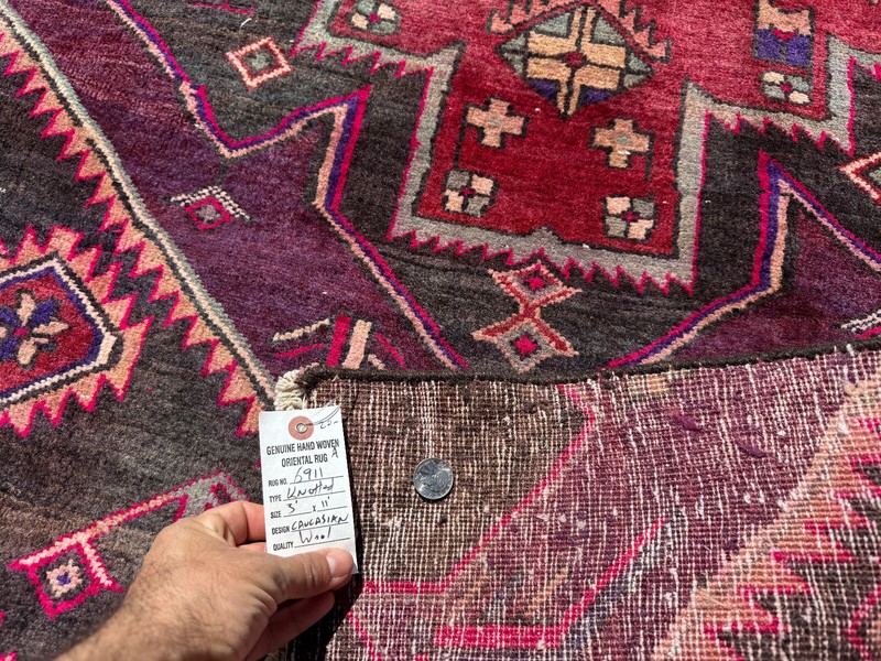 3x11 VINTAGE RUNNER COLORFUL RUG ANTIQUE handmade handwoven purple pink blue red gallery