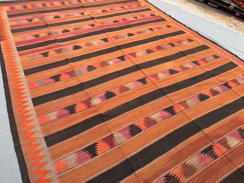 9'5x15'2 Ft Vintage Afghan Baluchi Kilim Rug Wool Zig Zag Geometric Tribal Kilim gallery