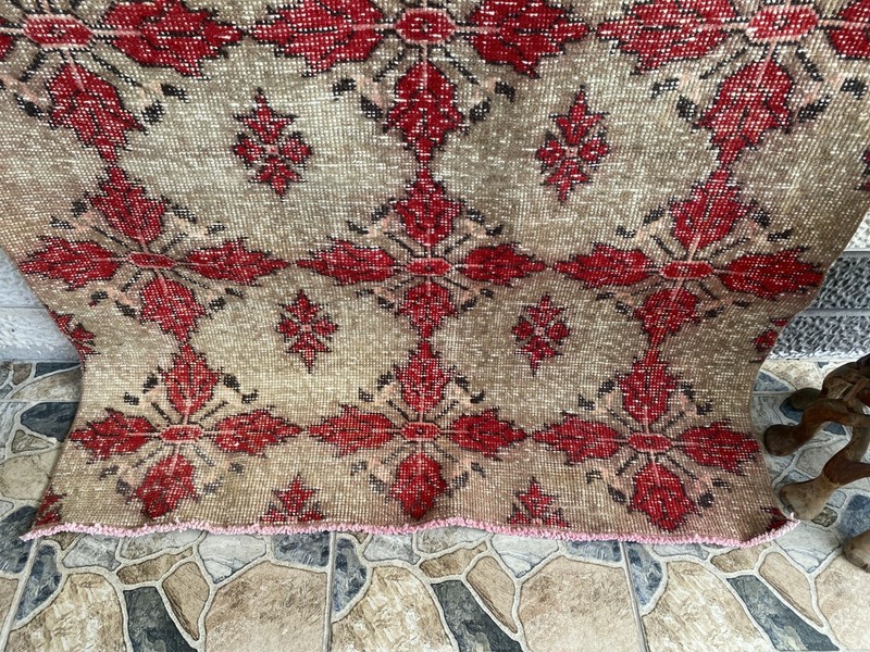 Vintage Turkish Area Rug 4x7 ft | Hand-Knotted Wool Carpet Bold Geometric Tribal gallery