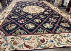 Palace Size Needlepoint Rug 12×20 European Floral Design Black Beige