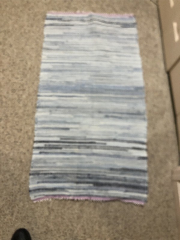 VTG HAND LOOMED DENIM RAG FLOOR RUG BLUE FARMHOUSE 1970s #4 25 1/ X 48 1/2" gallery