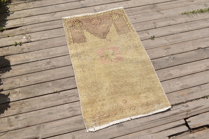 Vintage Rug 1x3 Small Doormat Hand Knotted Carpet Muted Color Wool 54x93cm gallery