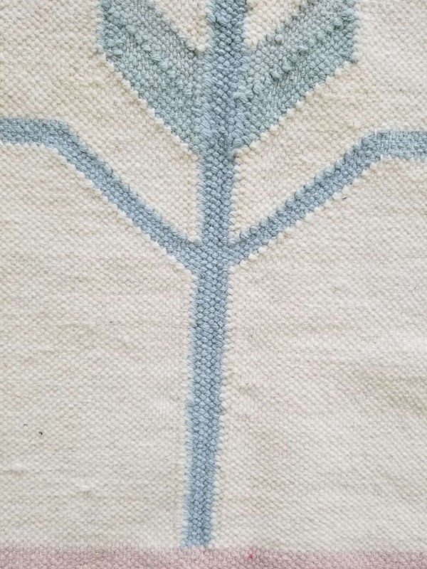 Fine Vintage Traditional Hand Made Oriental Wool Beige Cyan Kilim 227x150cms gallery