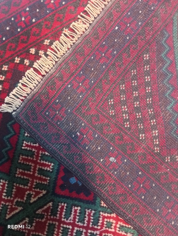 3x5 ft Authentic Afghan Balouch Tribal Wool Rug Hand-Knotted Red & Green Geometr gallery