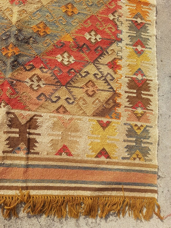 Distressed Vintage Handmade Traditional Yellow Kilim Floor Rug Carpet 264x161cm gallery