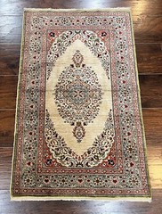 Silk Turkish Rug 2×3 Handmade Kayseri Vintage Semi Open Field Medallion Carpet