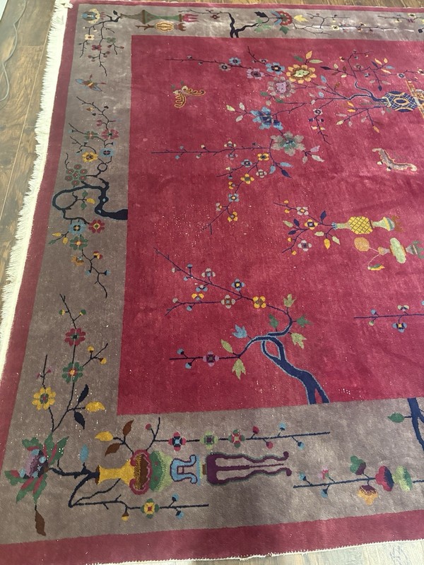 11.5x8.8 FT Vintage Handmade Chinese Art Deco Wool Rug ( C 1920’s) . gallery