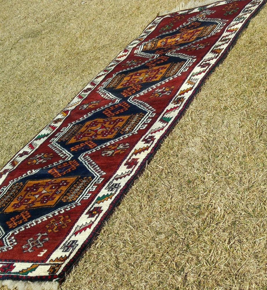Masterpiece Cr1920-1940s Antique Kurdish Tribal Tent-Woven Runner Rug 3'4"×9'9"