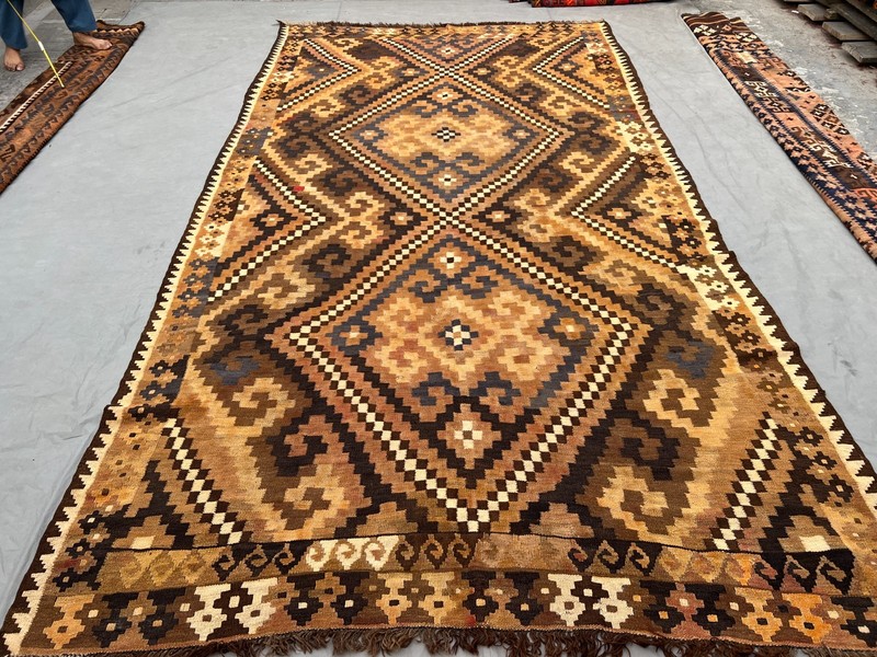 Vintage Afghan Kilim Rug, Geometric Tribal Design, 7'3 x 13 ft, Rare Wool Rug gallery