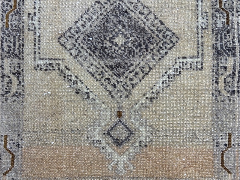 2x5 Beige Brown Vintage Medallion Small Turkish Runner, Hand-Knotted Wool Rug gallery