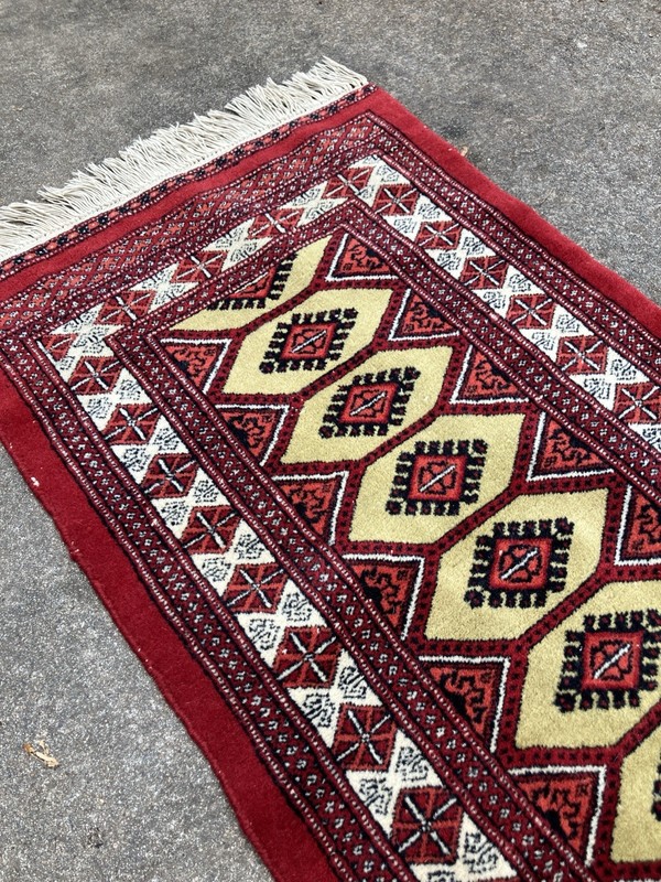 Vintage 70s Hand knotted Bokhara Jhaldar Wool Rug 50” X 24” Original Receipt gallery