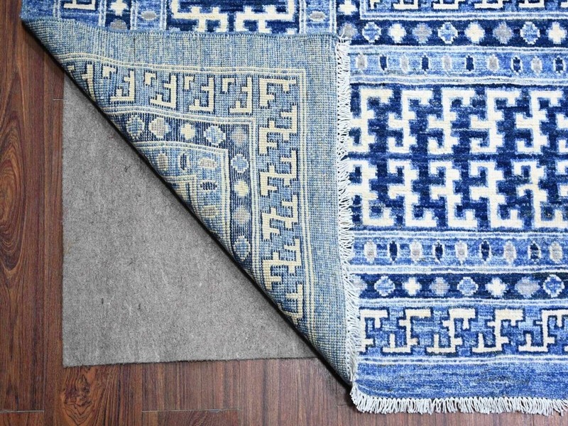 12'x15'4" Dodgers Blue Washed Out Khotan and Samarkand Inspired Angora Pile Rug gallery
