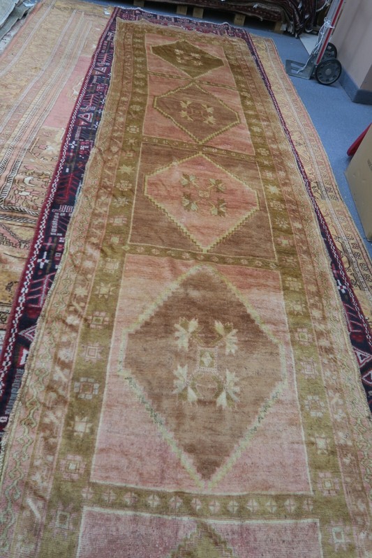 Antique Turkish Oushak Ushak Borlo Hand Knotted Wool Rug Gallery Runner 3'9x15'6 gallery