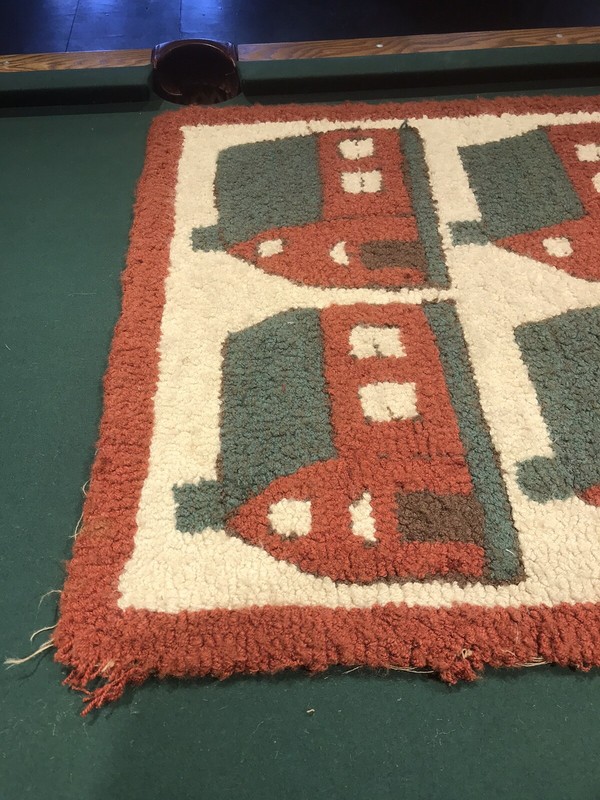ANTIQUE VTG HOOKED RUG FOLK ART COUNTRY HOUSES 43 1/2 X 30 1/2” BEAUTIFUL gallery