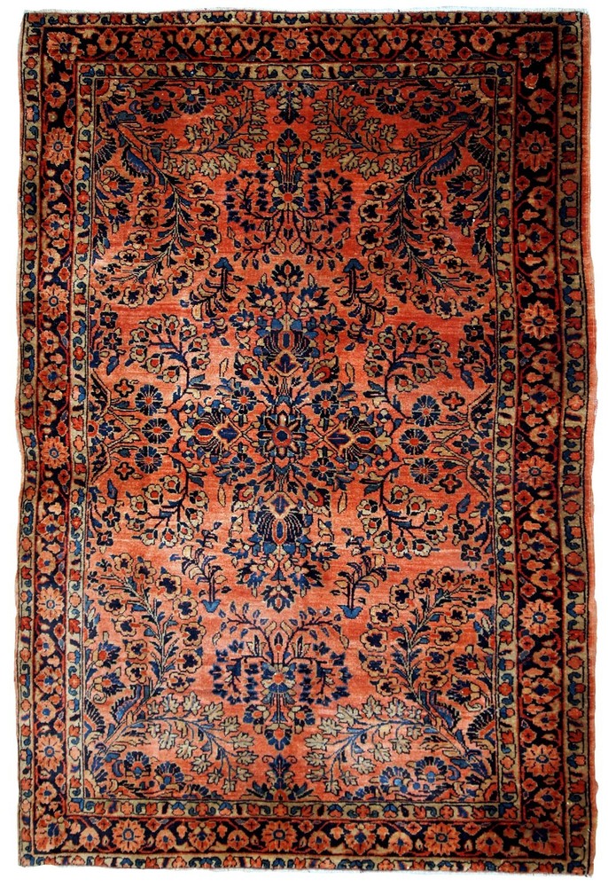 Handmade Oriental Rug 97x161cm Red Floral Wool 1920s Vintage