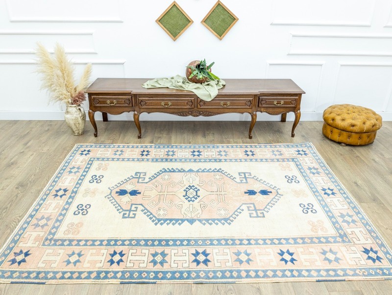 Vintage Turkish Tribal Large Rug 6x8.3 ft – Boho Chic Hand-Knotted Oushak Carpet gallery