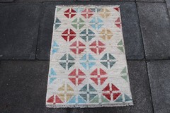 Vintage Traditional Hand Made Oriental Gabbe Wool Beige Blue Red Rug 86x62cm