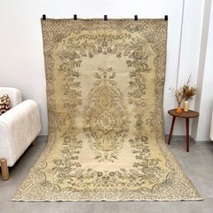 6×9 Beige Antique Rug, Turkish Oushak Rug, Handwoven, Handmade Wool Area Rug