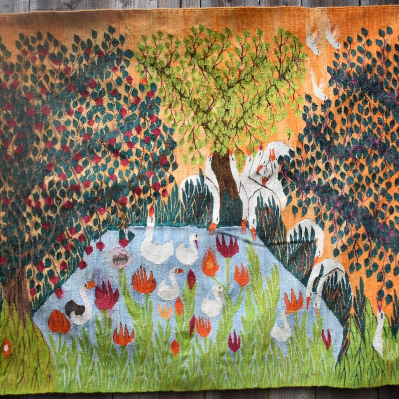Vintage Egyptian Wissa Wassef Hand Made Tree of Life & Birds Tapestry Kilim Rug gallery