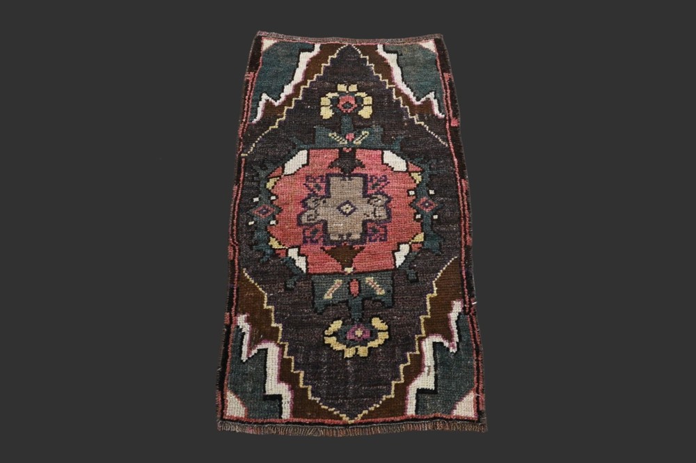 BROWN Turkish Oushak Rug 1x3 Vintage Handmade Anatolian Small Doormat Kilim