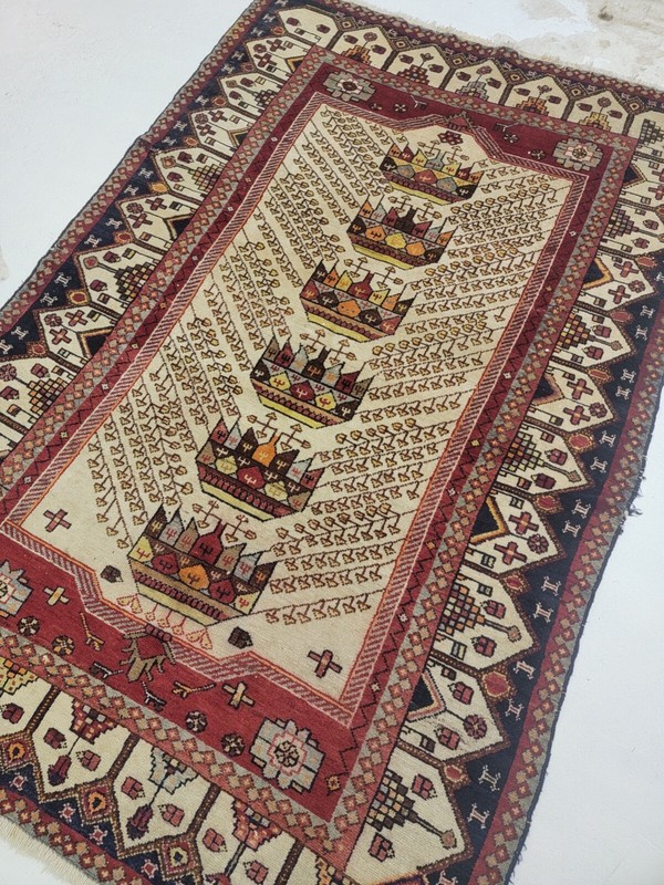 Antique Oriental Hand-Knotted Wool Area Rug Tribal Beige/Blue/Red 4'4" x 6'10" gallery