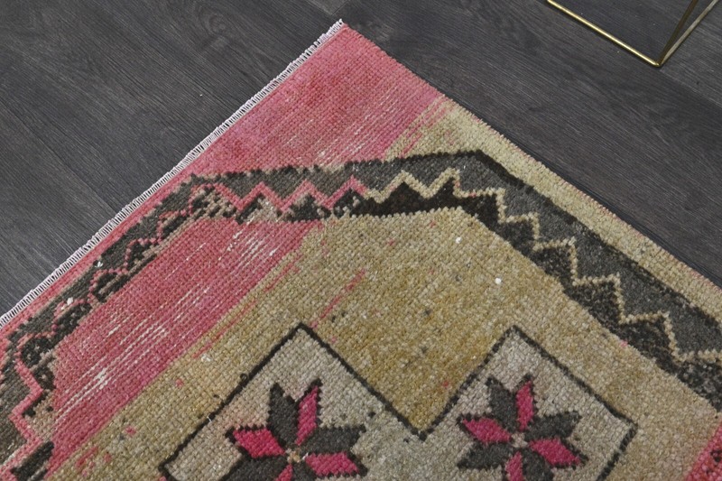 Vintage Turkish Runner Rug 2x10ft Wool Anatolian Handmade Hallway Oushak PINK gallery