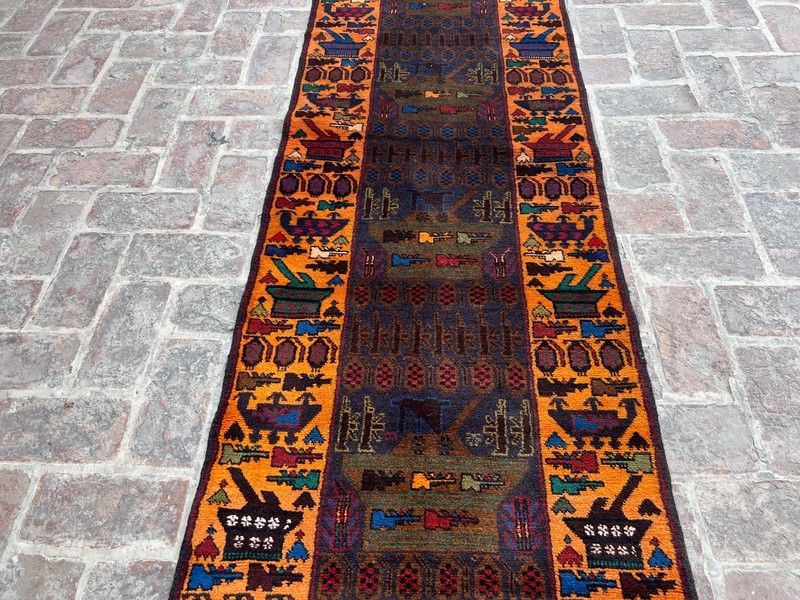 Handmade Afghan War Runner Rug Baluchi 3x9 ft – Wool Tribal Hallway Carpet gallery