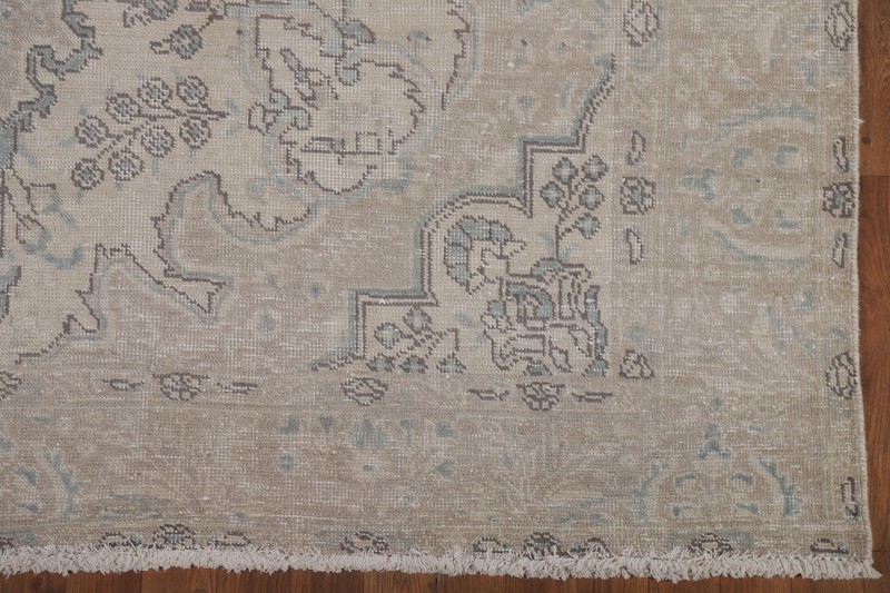 Hand-Knotted Distressed Beige Wool Carpet Vintage Traditional Area Rug 7x9 Ft gallery