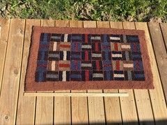 Vintage Bars in Squares Geometric American Hooked Rug 46” X 25” Antique 1940’s