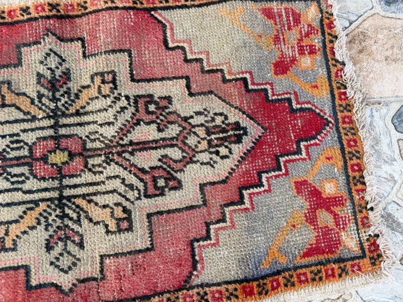 Vintage Anatolian Small Accent Rug Handknotted Red Tribal Wool Rug Mat 1.6x2.9 gallery