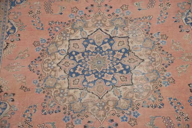 Handmade Wool Traditional Area Rug 8x11 Ft Salmon Wool Carpet Vintage Floral Rug gallery