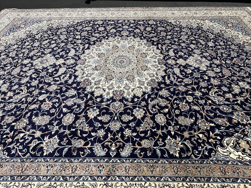 Auth: Vintage Nayin Rug Fine Silk & Wool HUGE Palatial Orientalist Blue 16x25 gallery