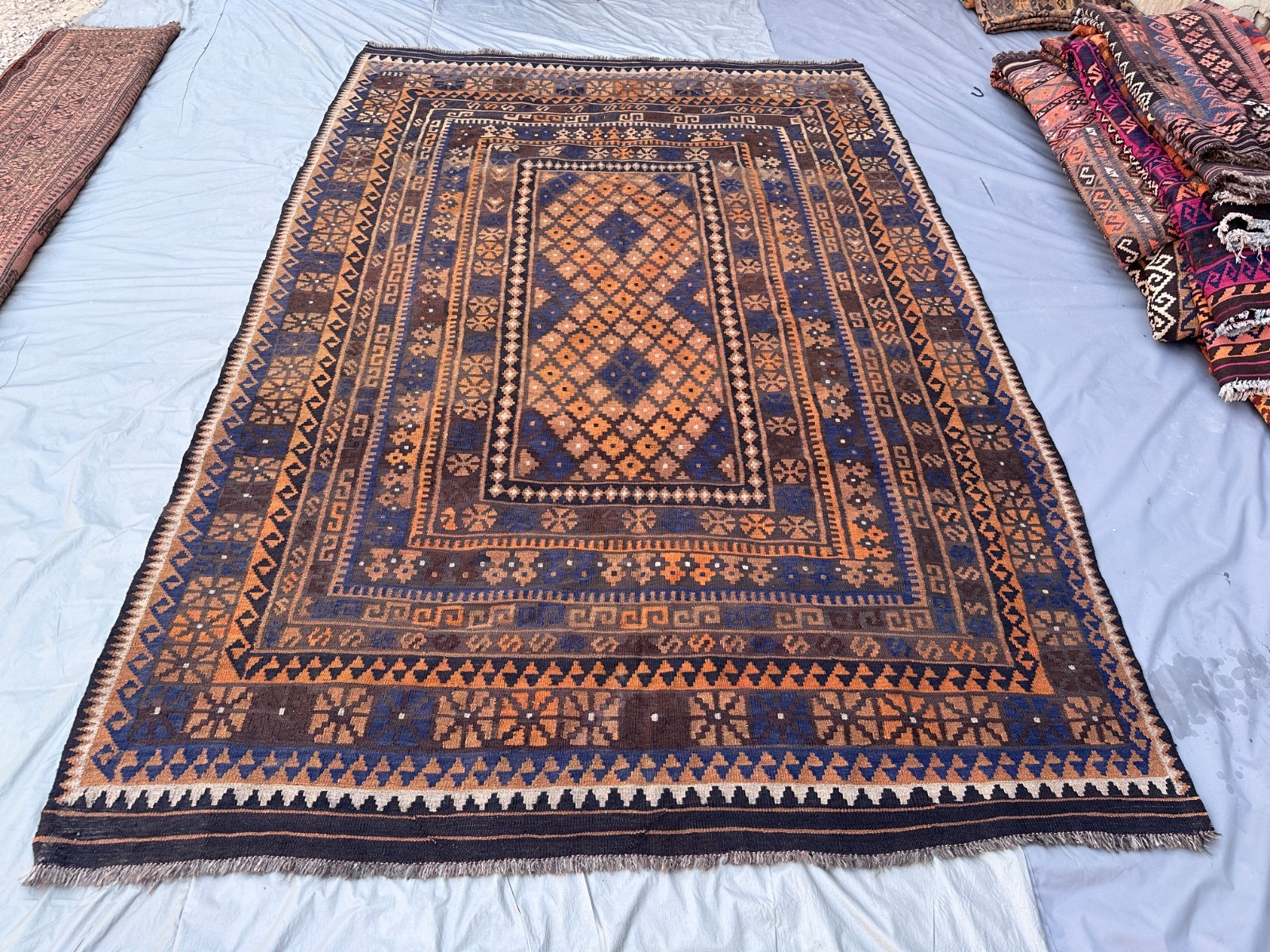 Terracotta Faded Kilim Rug 6'9x10'2 Vintage Afghan Tribal Boho Flatweave Rug gallery