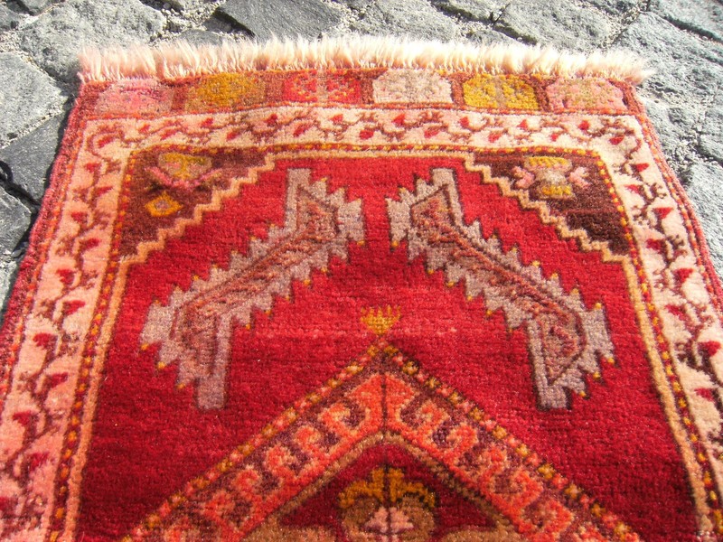 Vintage Anatolian Rug 18'' x 33'' Turkish OUSHAK Carpet Yastik Rug Wool Pile Rug gallery