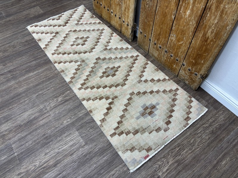 3x7 Vintage Turkish Runner, Hand-Knotted Beige Brown Pink Oushak Hallway Rug gallery