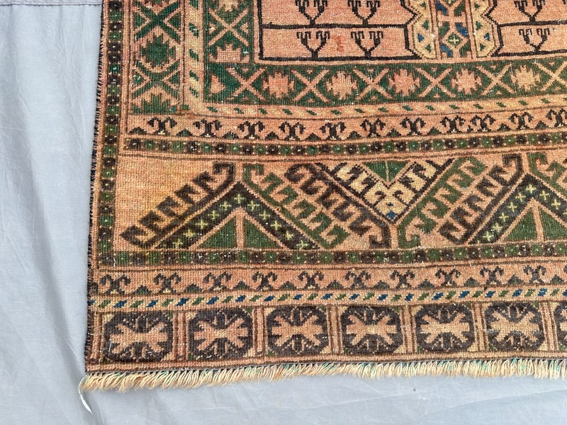 3'2 x 6 Antique Afghan Turkmen Parda Rug Hand Knotted Wool Tribal Terracotta Rug gallery