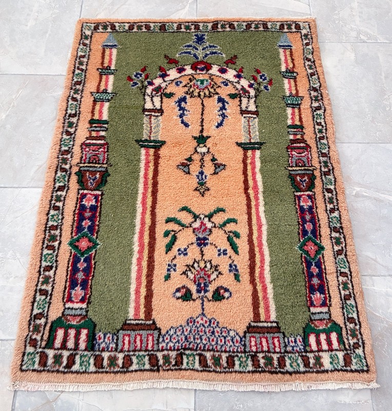 Vintage Turkish Rug Prayer Rug 2'9"x3'9" | Hand-Made Anatolian Wool Rug 1970s gallery