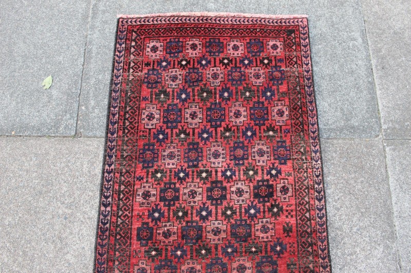 Vintage Hand Made Traditional Oriental Wool Red Short Runner 151x63cm gallery