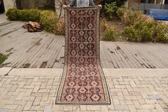 Turkish Rug 32”x99” Handwoven Van Kilim 83x254cm Wool Vintage Tribal Area Rug
