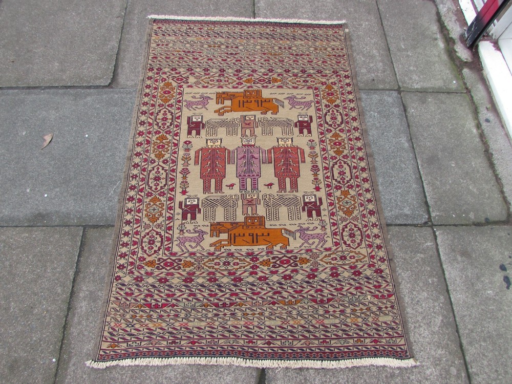 Fine Vintage Traditional Hand Made Oriental Brown Red Wool Somak Kilim 141x92cm